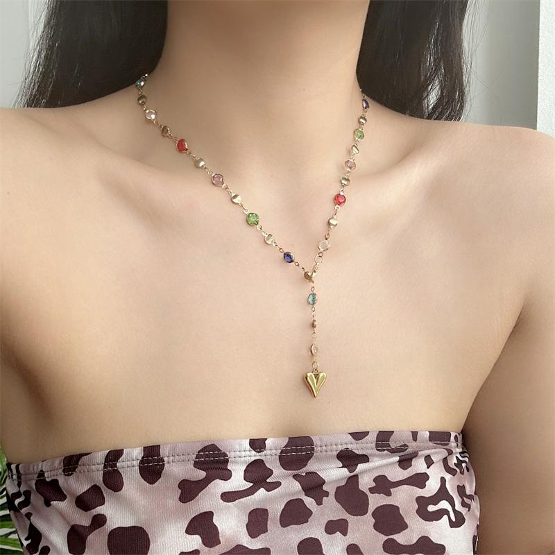 

Bohemian Gold Color Crystal Y-Shaped Heart Necklace for Women Trendy Long Tassel Metal Collarbone Chain Party Body Jewelry Gifts