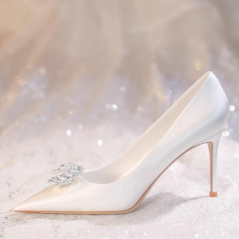 Fashion Woman 2025 Trend Luxury Pumps Pointed Toe Party Ladies Shoes High Heels Pumps White Wedding Shoes Rhinestone Women's Shoes