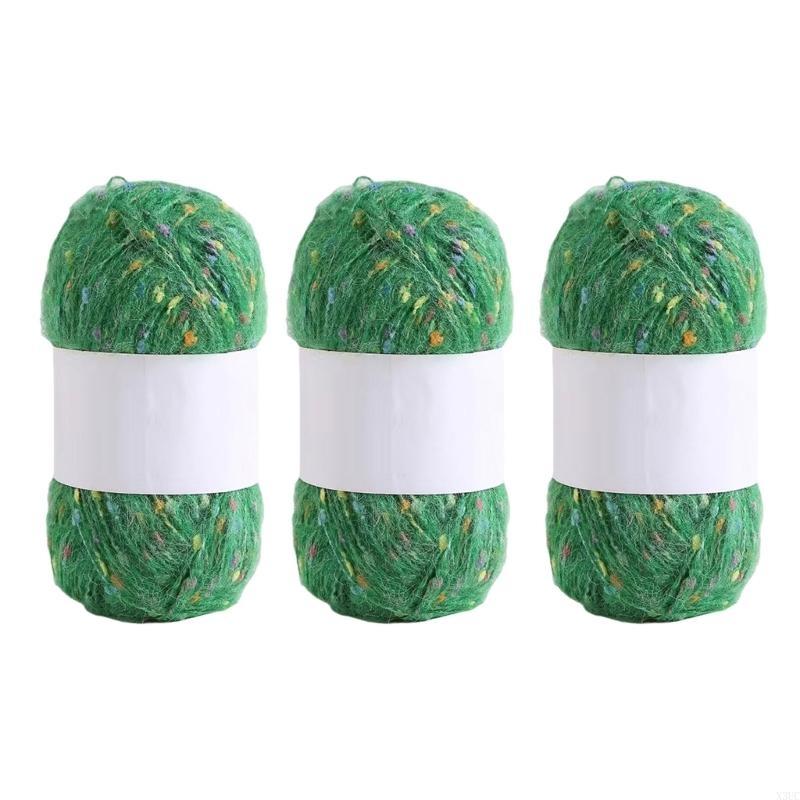 3 Rolls Comfortable Crochet Yarn Hand Knitting Yarn Soft Yarn Rainbow Color Dot Mohair Yarn for Hat Blanket Knitting X3UC