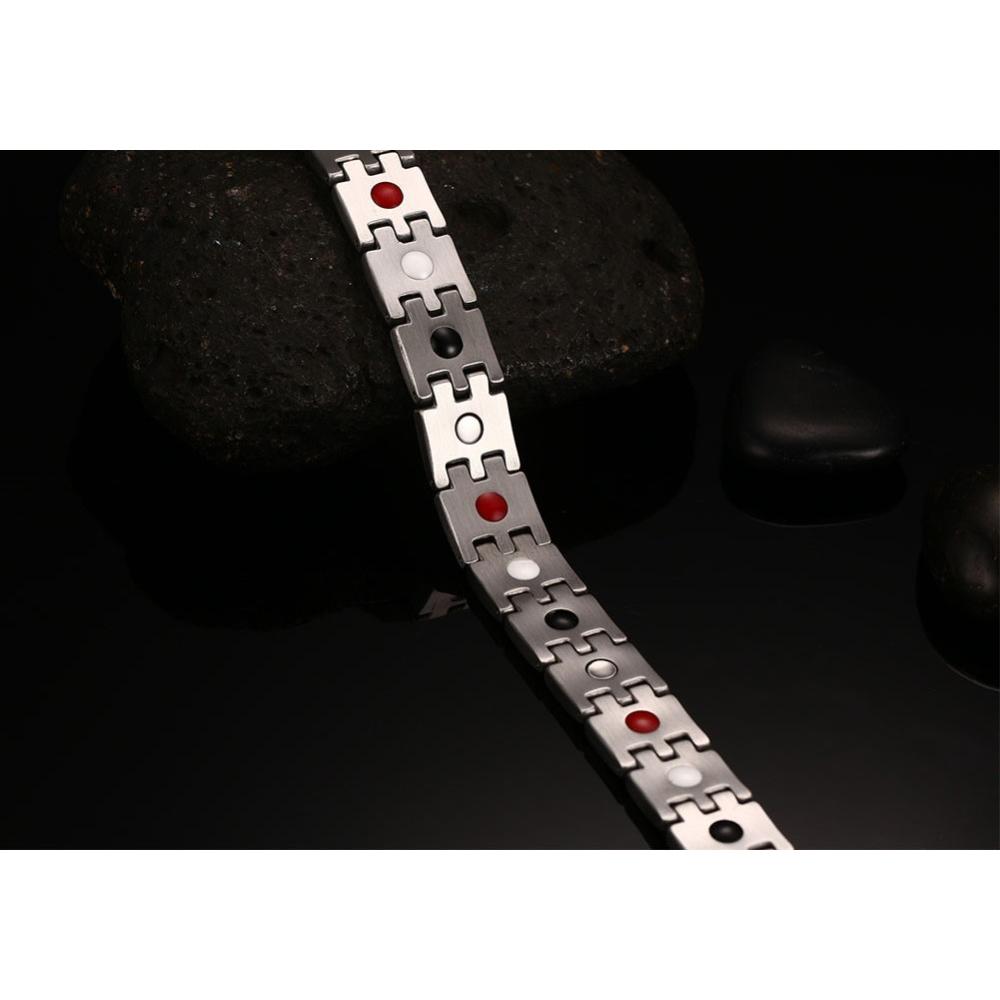 Vinterly Mens Chain Link Bracelet Wheat Black Stainless Steel Health Energy Germanium Magnetic Bracelets Bangles for Men Jewelry
