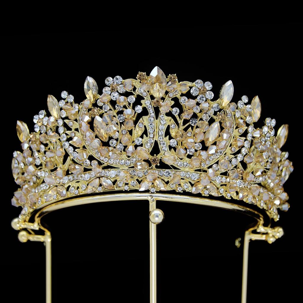 Elegant European and American Multi Color Alloy Crystal Wedding Headdress Bridal Crown