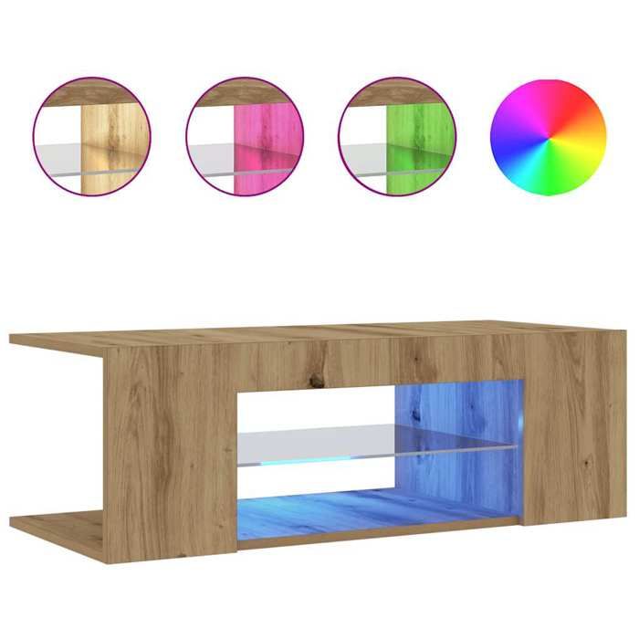 VidaXL Meuble TV avec lumières LED chêne artisanal bois d'ingénierie, support TV, meuble multimédia, console TV, meuble 856326