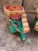 Hand Painted Wooden Elephant Stool Pair, Indian Folk Art Decorative Table