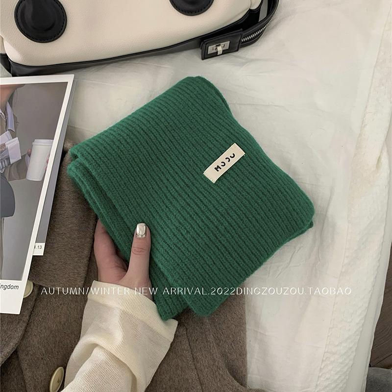 Solid color wool scarf women's autumn and winter warm versatile white student knitted scarf tide