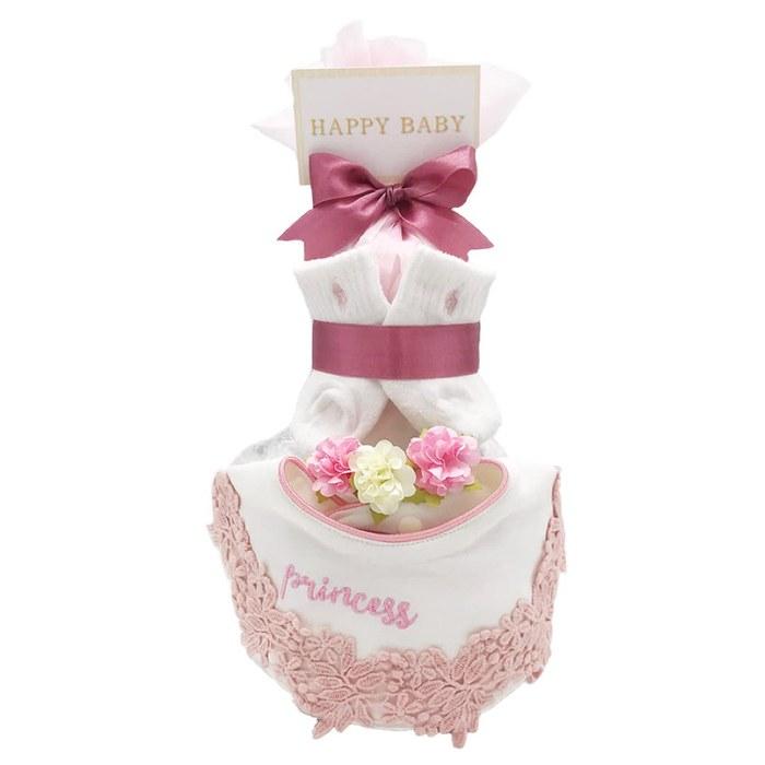 [Enicy] Diaper Cake Ralph Lauren 2-Tier Gift Set (Ralph Girl Style, Bib, Pampers S x13) Pink