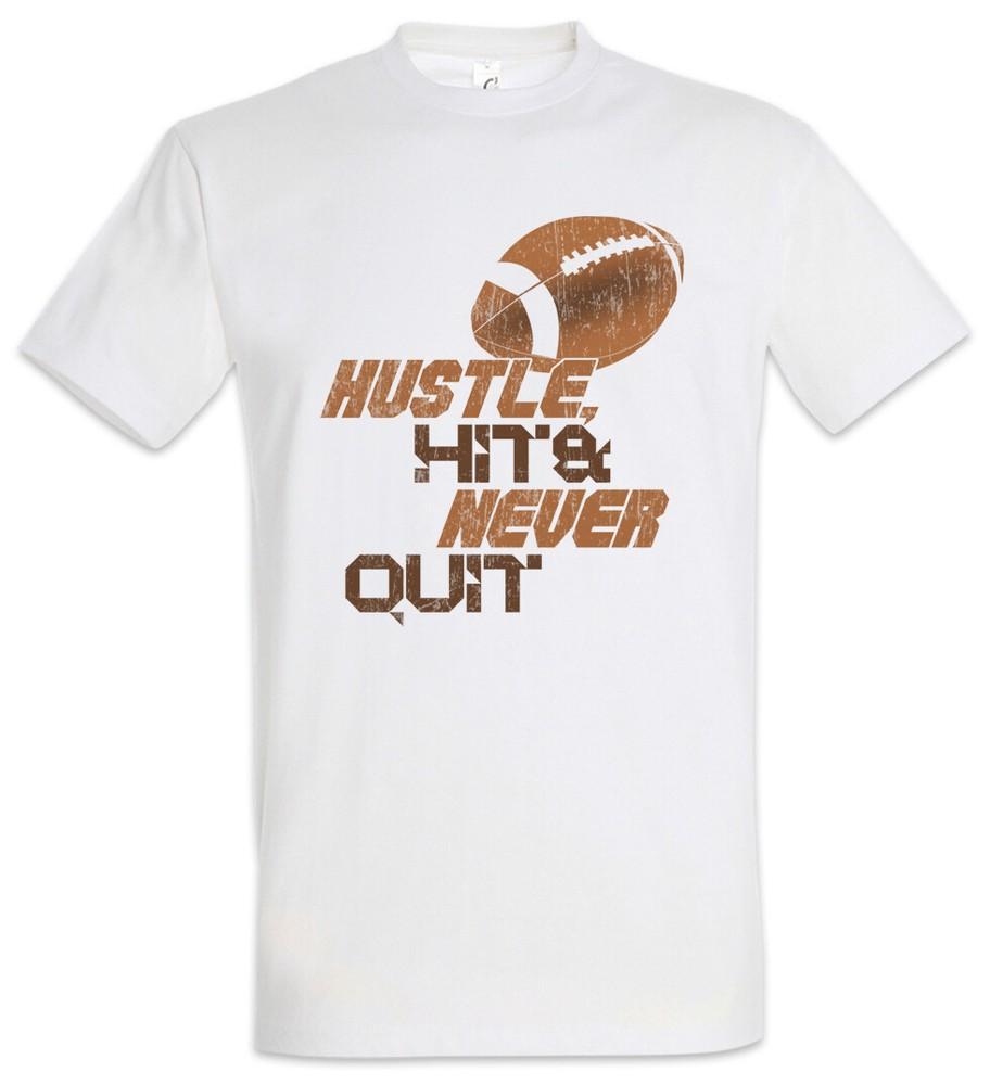 Hustle Hit Never Quit T-Shirt Player Passion Love American Football Helmet