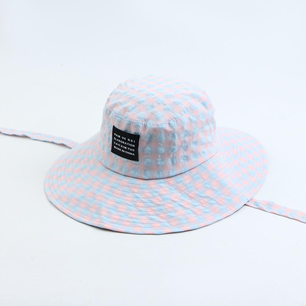 Small Fresh Checked Large Brim Showing The Face of The Little Fisherman Hat for Women In Summer Travel Sun Hat All Round Sun Protection Hat