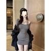 Temperament Single Shoulder Strap Off-the-shoulder Design Skinny Bottom Dress Women's Spring Little Black Dress High-end Spice Girl Hip Skirt