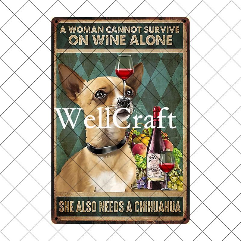 [ Wellcraft ] Chien Chihuahua Animal de Compagnie Sous la Douche Vin Bain Boutique Art Métal Étain Panneau Mur Poster Peinture Fer Pub D-04 20*30 CM