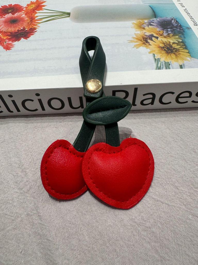 Elegant PU Leather Cherry Keyring - Luxury Pastoral Style Pendant