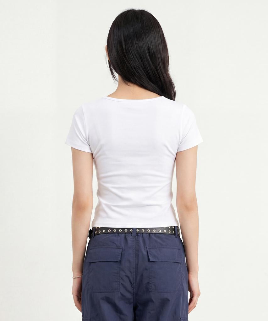 BASIC HOUSE Women'S Modal Spandex U-Neck Slim Fit Short Sleeve T-Shirt White