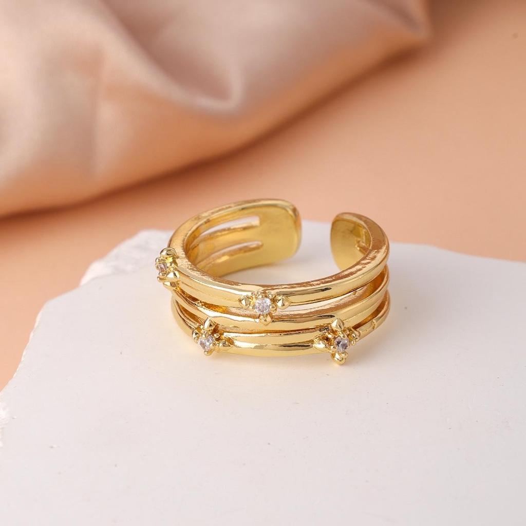 Women's Retro Starburst Zircon Ring - Multi-layer, Colorfast, Korean Style Statement Piece for Index Finger