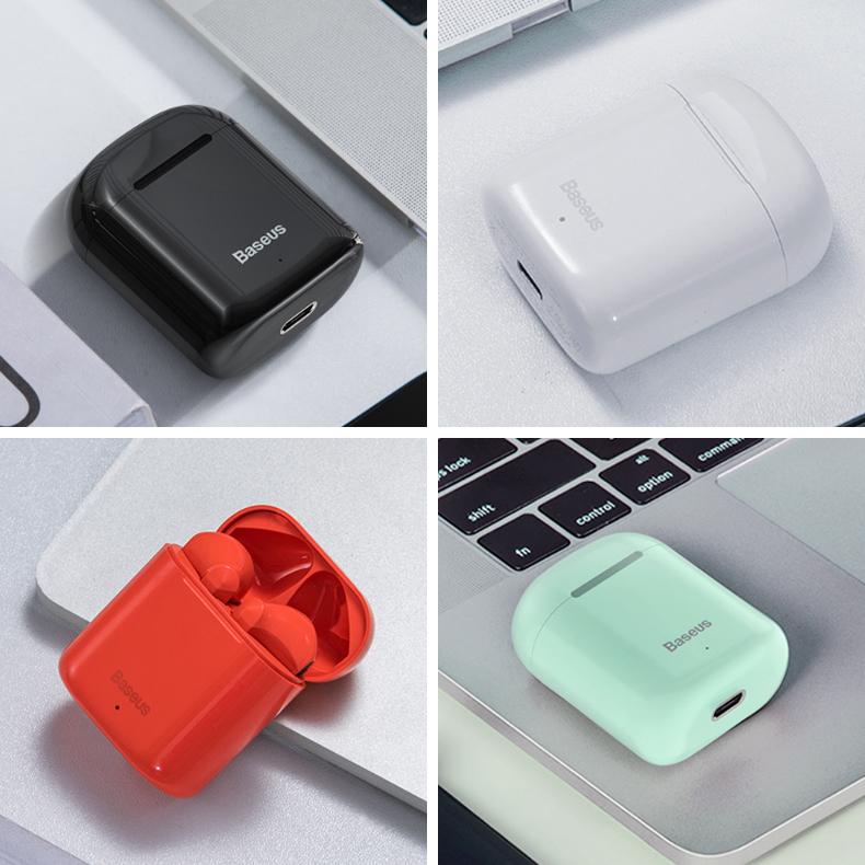 Baseus W09 TWS wireless earbuds with a microphone and a charging case
