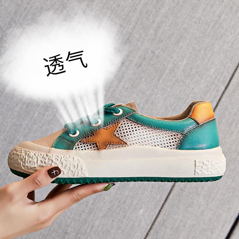 

2025 летняя новая обувь женская универсальная маленькая белая обувь женская ретро этническая одинарная обувь модная кожаная женская обувь 40 зелёный