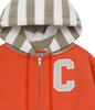 Chancechance Striped-Hood Zip-Up Hoodie (Orange/ Brushed)