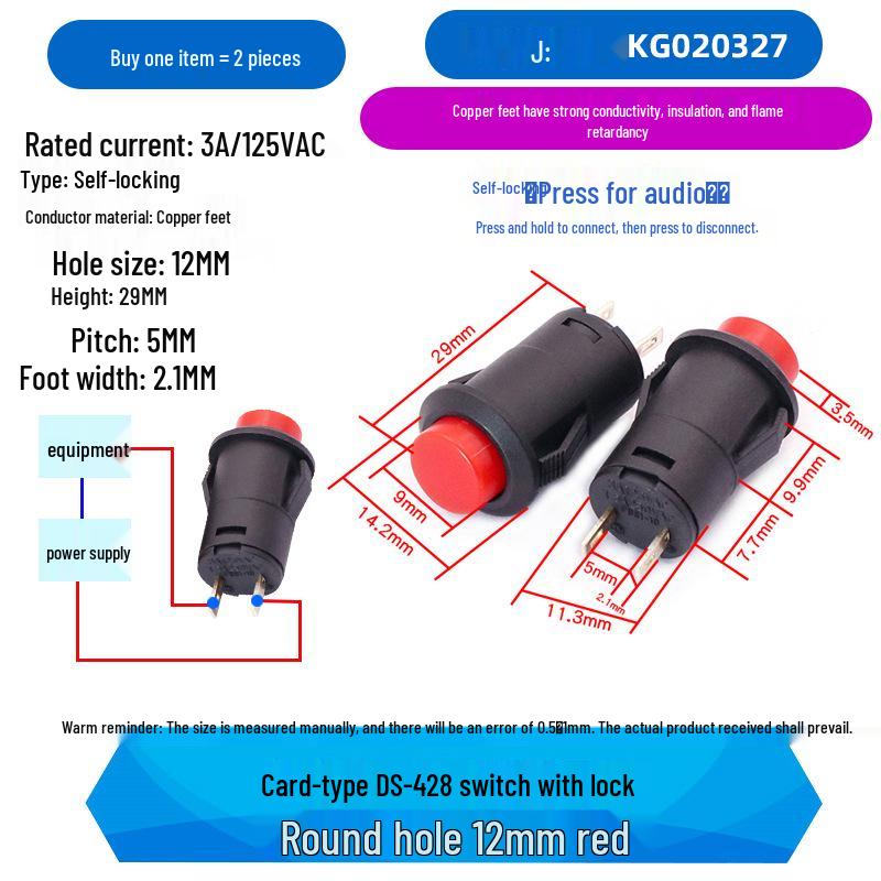Round Button DS-427/428 Pushbutton Switch: 12-Unlocked, Self-Resetting, Locking/Momentary 