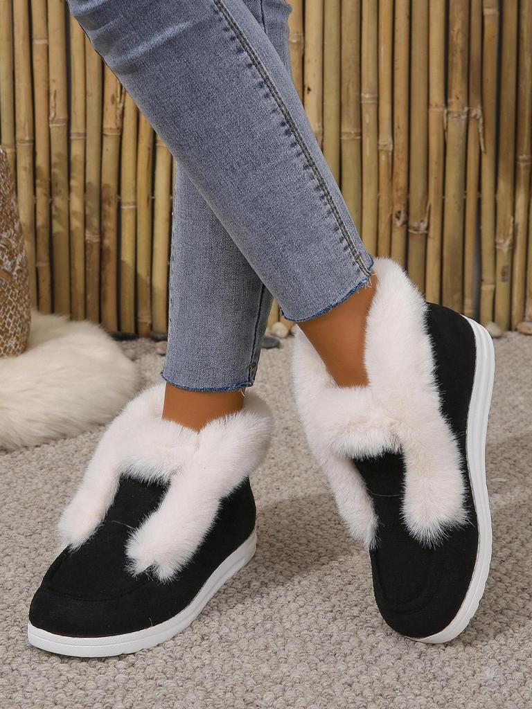 Women's Plus Size Fur-Lined Snow Boots - Cross-Border Winter Style, Short Tube, Thick Furry Cotton Warm Lining