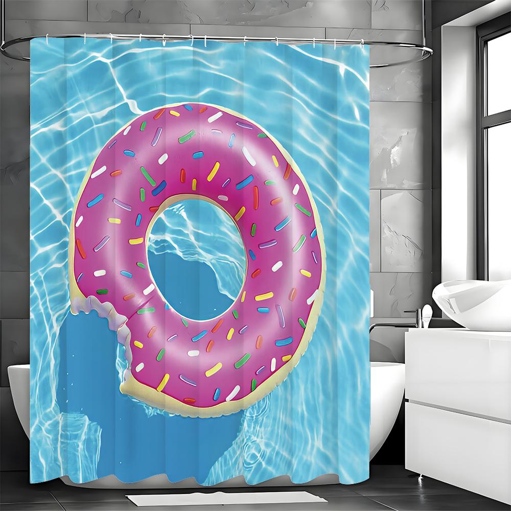 Ocean Donut Swimming Ring Shower Curtain, Bathroom Decorative Shower Curtain, Waterproof Shower Curtain with Hooks