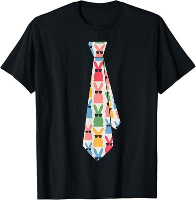 Funny Bunny Necktie Graphic Tee Cool Easter Spring Holiday Cotton T-Shirt Men