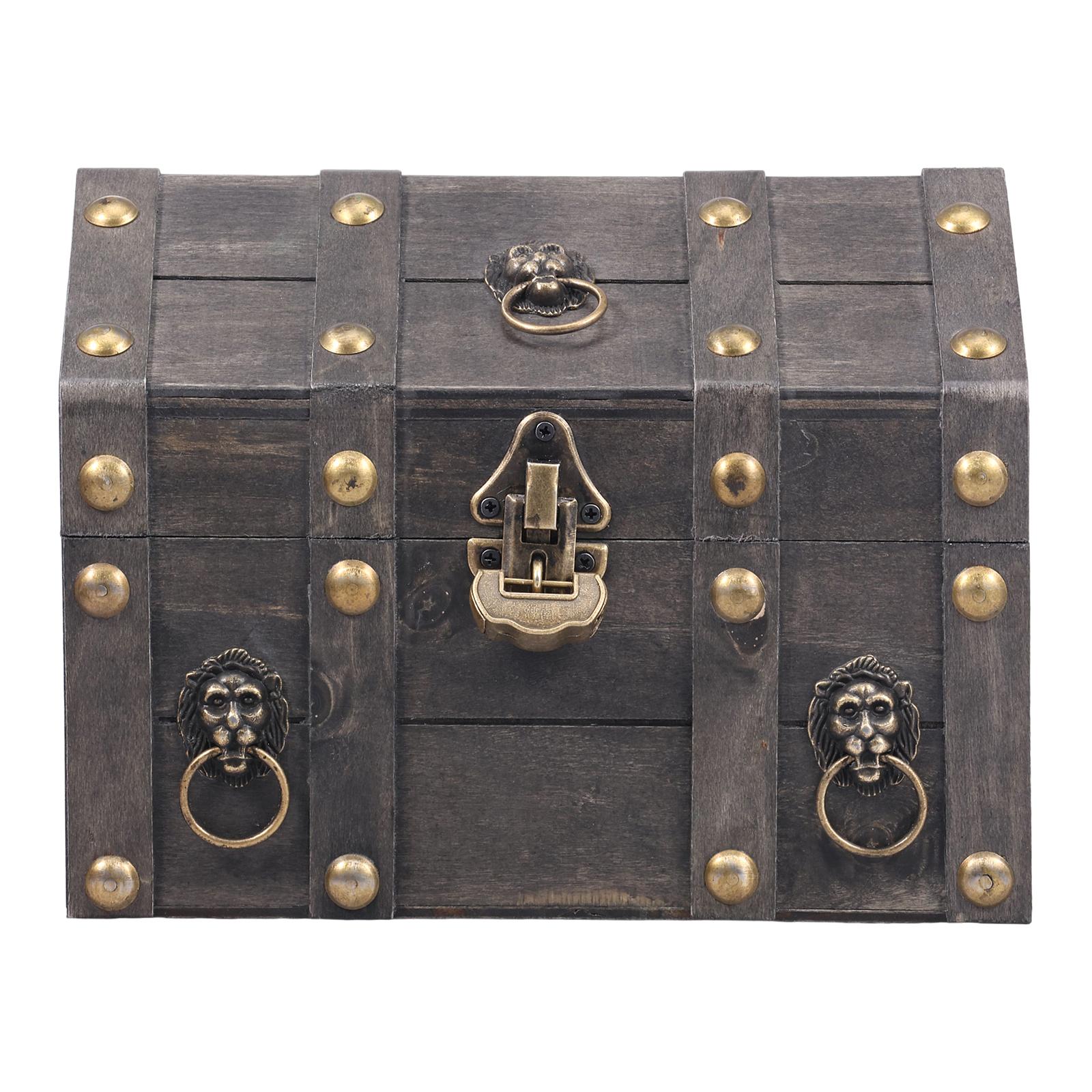 

Vintage Wooden Treasure Chest with Metal Lock Pirate Treasure Chest Toys Jewelry Storage Box for Props Party Favors Decoration