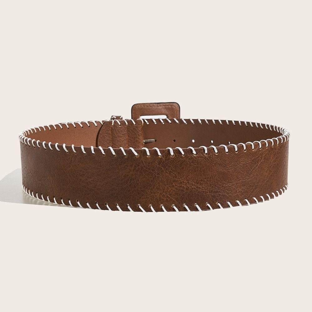 Harajuku Vintage Wide Belt Retro Western Cowboy Belt Casual PU Leather Waistband  Lady