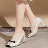Mode 2025 Neue Mode Frühling Herbst Kleid Schuhe Klobiger Blockabsatz Quadratische Zehenpartie PU Leder Rot Mode Schleife Party Büro Damen Pumps