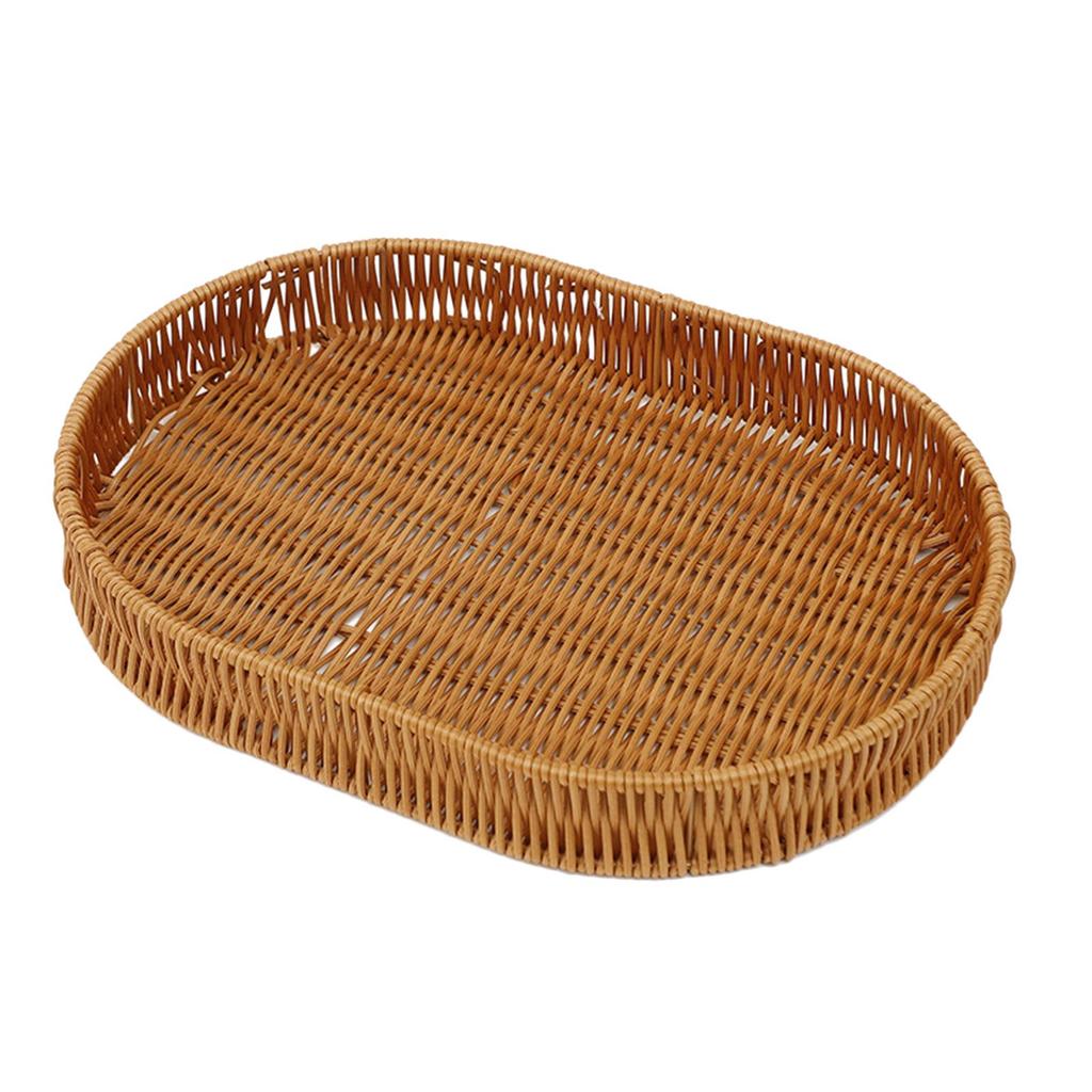 Imitation Rattan Fruit Tray, Weaving Storage Holder, Rectangle Handwoven Basket Organizer Tray for