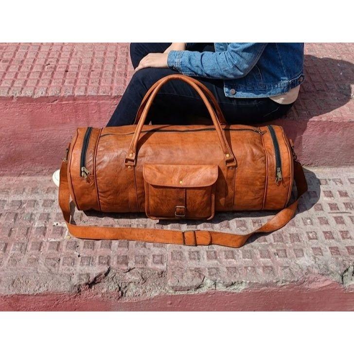 Borsa Duffle in Pelle di Capra Uomo Viaggio Vera Palestra Bagaglio Notte Vintage Weekend