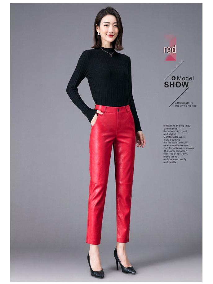 Korean Style High-Waisted Sheepskin Leather Pants for Women, Autumn/Winter 2025 Fashion