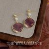 Vintag Enamel Dripping Oil Purple Geometric Round Texture Earrings French Retro Elegant Earrings Women