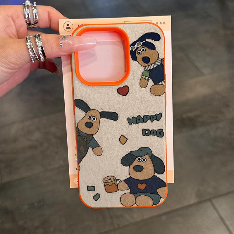 Oil Painting Pattern Dog for Apple 16promax/15 Mobile Phone Case 14plus Lychee Branch Pattern 13p Soft Shell 12 Anti-fall