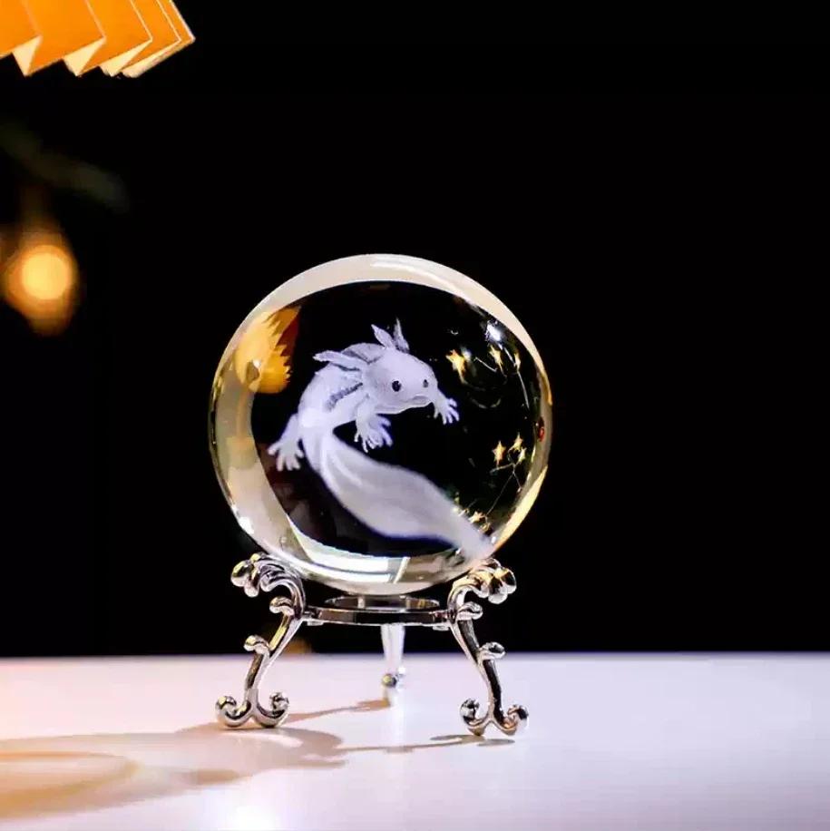 60mm 3D Crystal Ball Laser Engraved Glass Ornaments Animal Figurine Collectibles Paperweight Home Art Decor with Stand