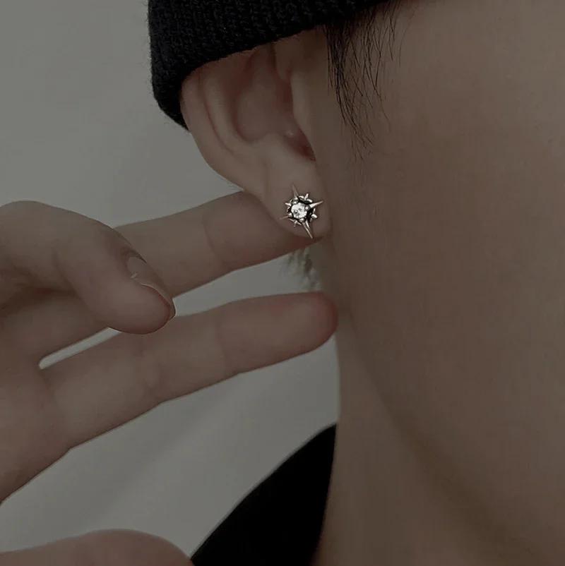 Men Stud Earring Zircon Star Pierced Crystal Stud Earrings Stainless Steel Tiny Minimalist Studs for Mens Women Party Jewelry