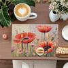 4/6pcs Rectangular Placemats - 12X18 Inch Countryside Poppy Heat-Resistant Placemats with 2D Element Design, Durable And Washable Polyester Tableware