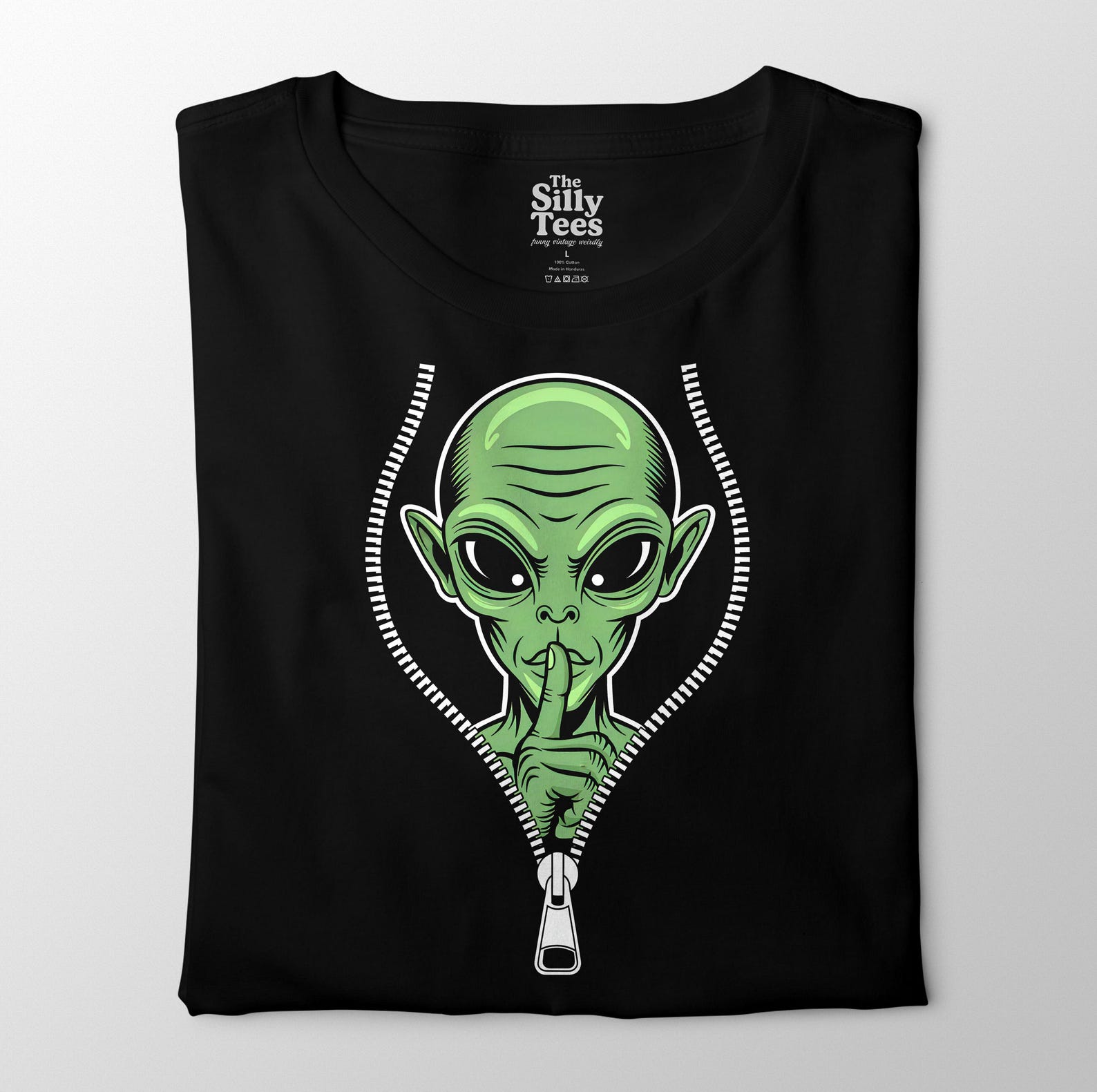 Funny Alien Graphic Tee: Shhh Conspiracy Humor T-Shirt S