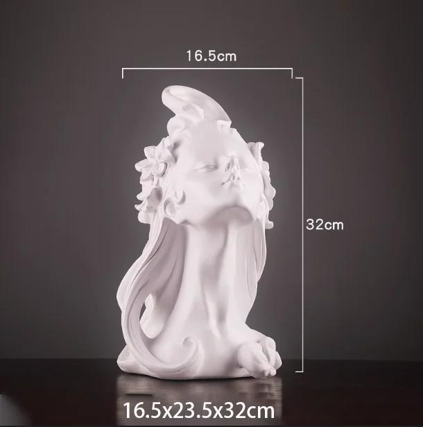 Flower Head Girl Sculpture Resin Figure Decoration Home Livingroom Table Figurines Accessories Art Hotel Desk Statue Ornaments