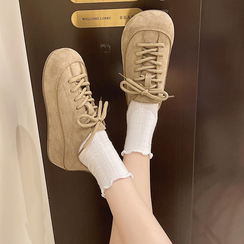 Grubopodeszwowe buty Doudou damskie jesienne nowe wszechstronne casualowe sznurowane z okrągłym noskiem tide