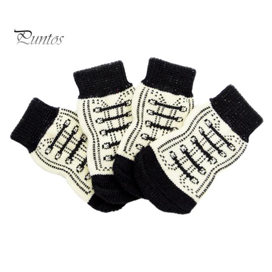 

4 шт., носки с милыми мультяшными собаками, противоскользящие вязаные носки для домашних животных, теплые носки с полосатым принтом, милые лапы щенка L