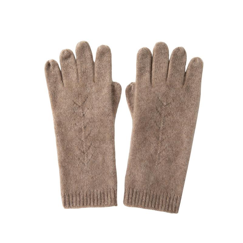 Cashmere Autumn and Winter New Men's and Women's Solid Color Jacquard Extended Warm Cycling Outdoor Knitted Finger Gloves