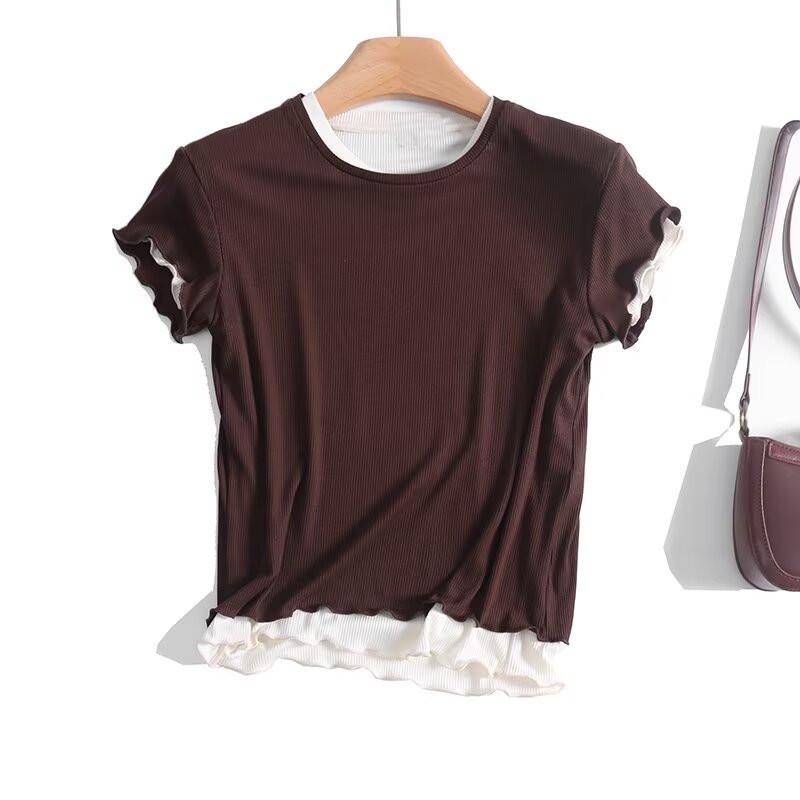 

Женская футболка с оборками, двухпредметная, с коротким рукавом Small коричневый