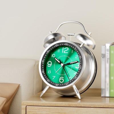 Silent Twin Bell Alarm Clock with Night Light Metal Frame Bedroom Alarm Clock Fall-resistant Retro Loud Alarm Clock Living Room