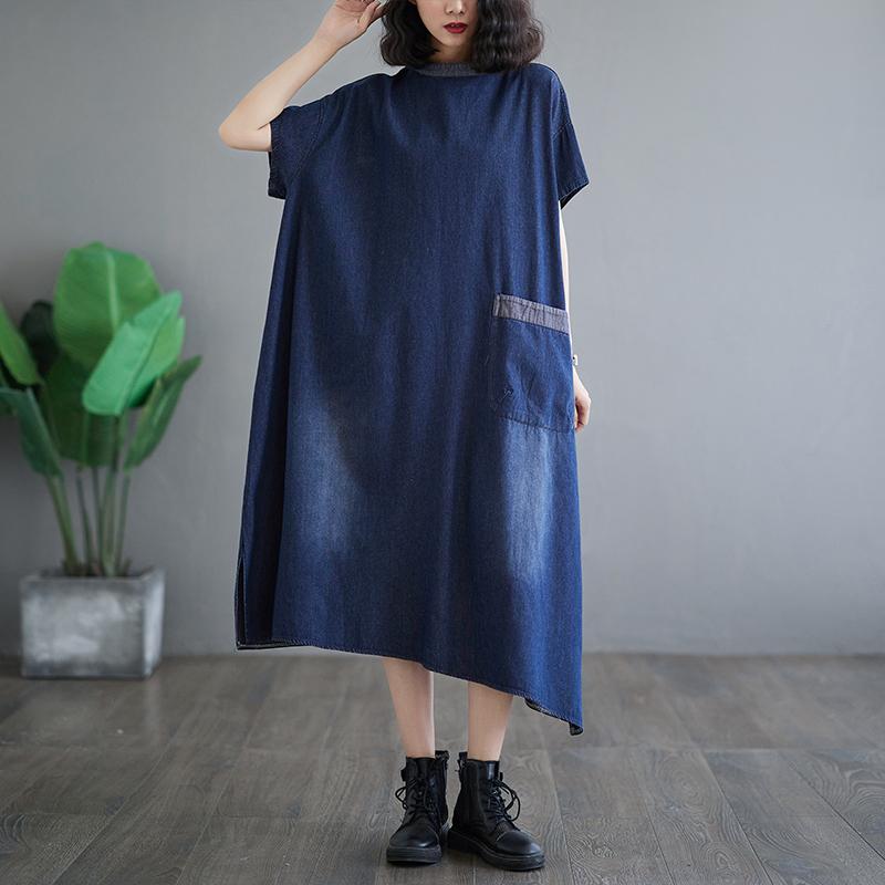 Dimanaf Plus Size 2024 Spring Summer Women Denim Dress Casual Vintage Loose Oversized Long Dress Irregular