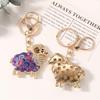 1 pièce Porte-clés Mouton Émail Strass Anneau de Clé en Métal Pendentif Animal Mignon Pour Sac Sac à Main Décoration de Clé de Voiture Cadeau
