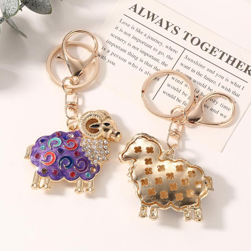 1 pièce Porte-clés Mouton Émail Strass Anneau de Clé en Métal Pendentif Animal Mignon Pour Sac Sac à Main Décoration de Clé de Voiture Cadeau