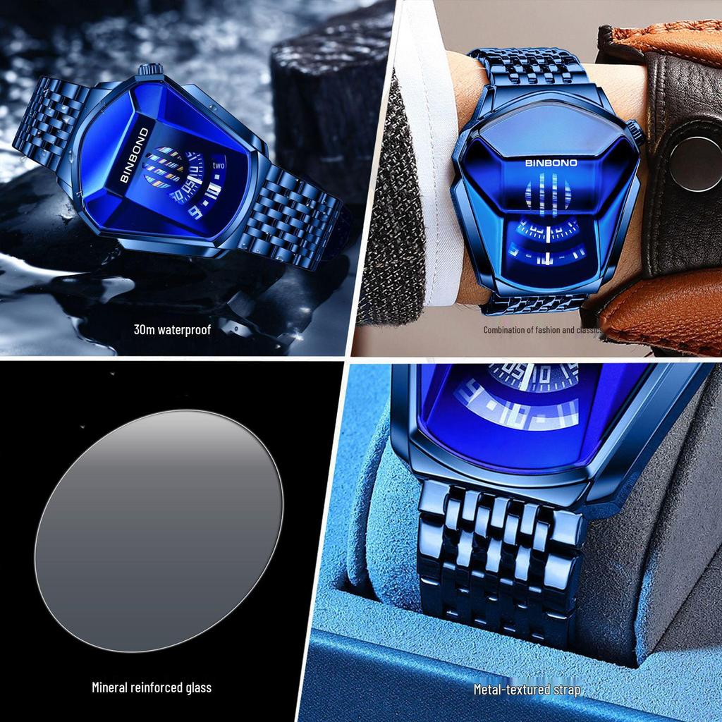 Men's Trendy Motorcycle Concept Watch with Black Technology