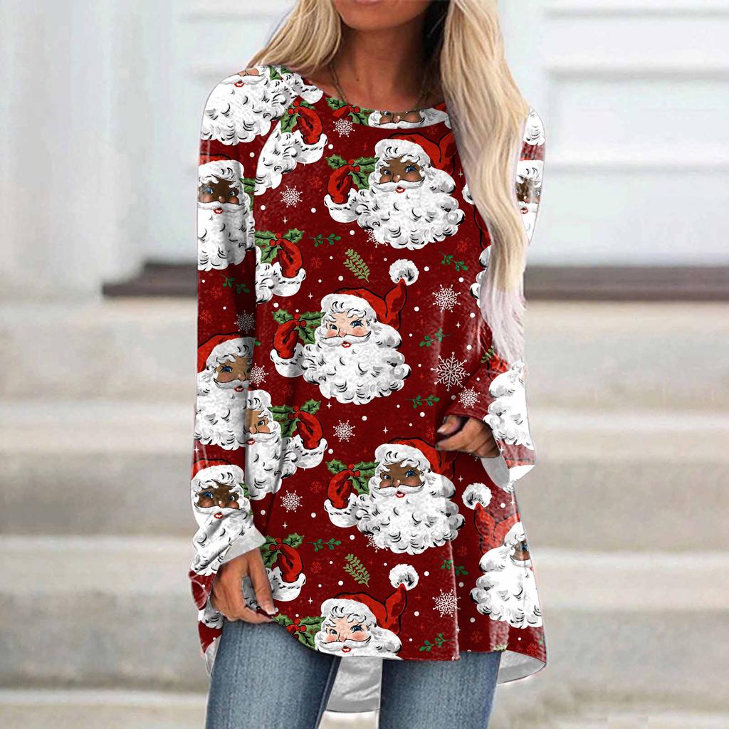 Autumn Winter Christmas T-shirt Santa Claus 3D Print Women Long Sleeve T Shirts Fashion Streetwear Woman Tunic Tees Top Clothing