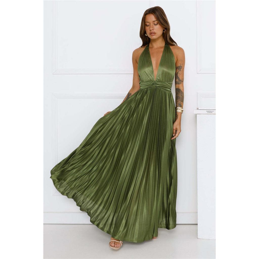 Elegant Solid Color Off-the-shoulder Waist Cinched Pleated Long Maxi Dress, Formal Party Evening Single Shoulder Dress for Women