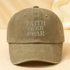 FAITH OVER FEAR Letter Printed Washed Baseball Cap  Outdoor Adjustable Mens Baseball Cap Vintage Style Polyester Fabric