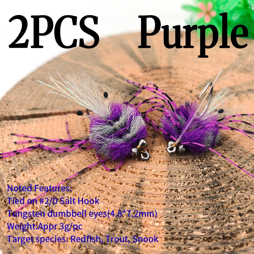 1PC/2PCS Weighted Saltwater Fishing Lure EP Crab Fly for Redfish, Striped Bass, Trout, Snook - Tungsten Eyes, UV Resin