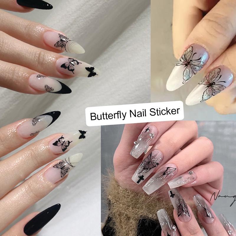 Black White Butterfly Nail Sticker Diy Nail Design Slider Nail Art Decoration